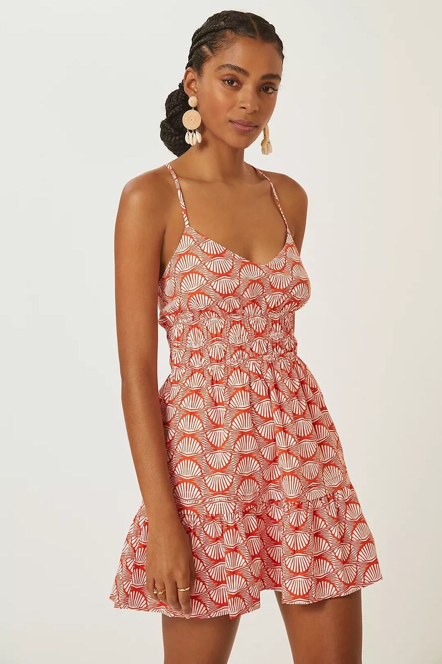 Anthropologie Sleeveless Somerset Poplin Mini Dress Orange Cream Size XS